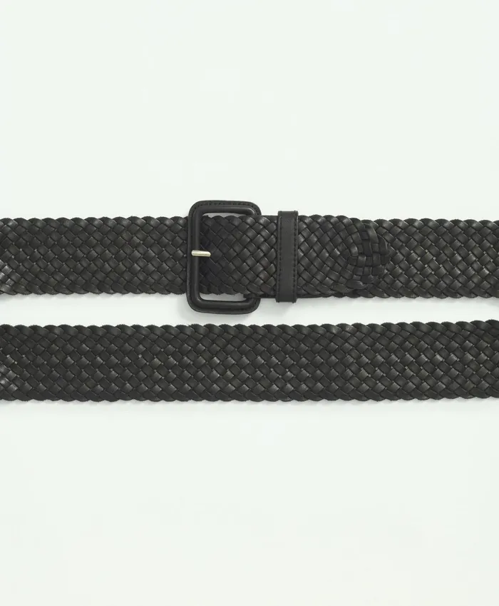 Women Classic Woven Leather Belt Black Brooks Brothers Shoes and Belts