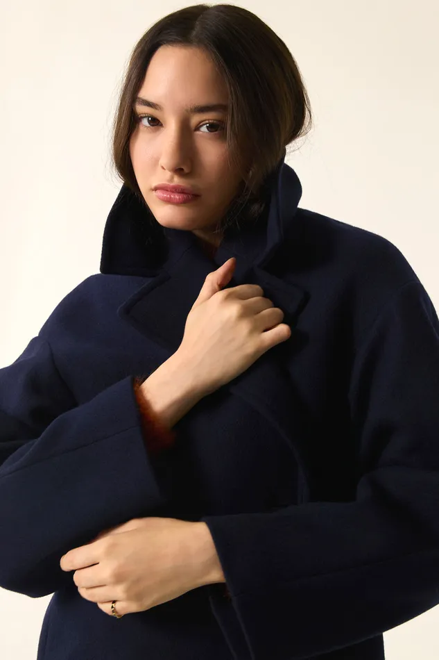 Women Coat Yasmine Marine Manteau Laine Bleu Fonc Des Petits Hauts Coats and Jackets