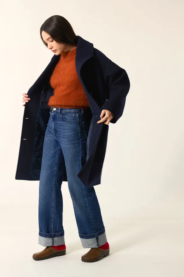 Women Coat Yasmine Marine Manteau Laine Bleu Fonc Des Petits Hauts Coats and Jackets