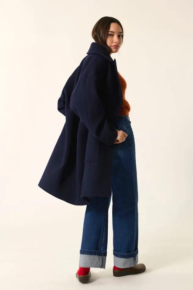 Women Coat Yasmine Marine Manteau Laine Bleu Fonc Des Petits Hauts Coats and Jackets