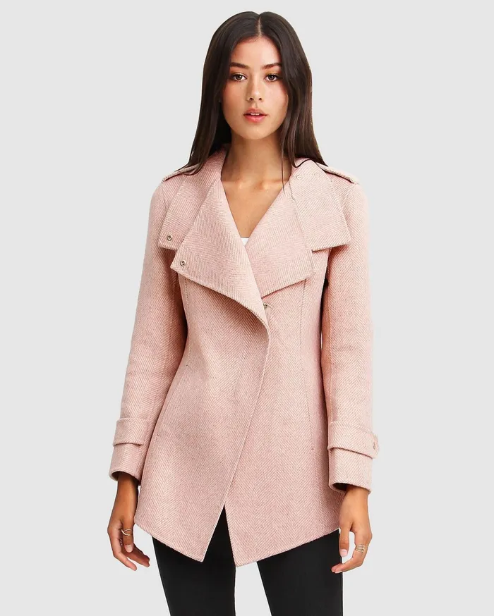 Women Coats and Jackets Belle and Bloom NEW FIT Bad Girl Wool Blend Moto Coat 8211 Blush