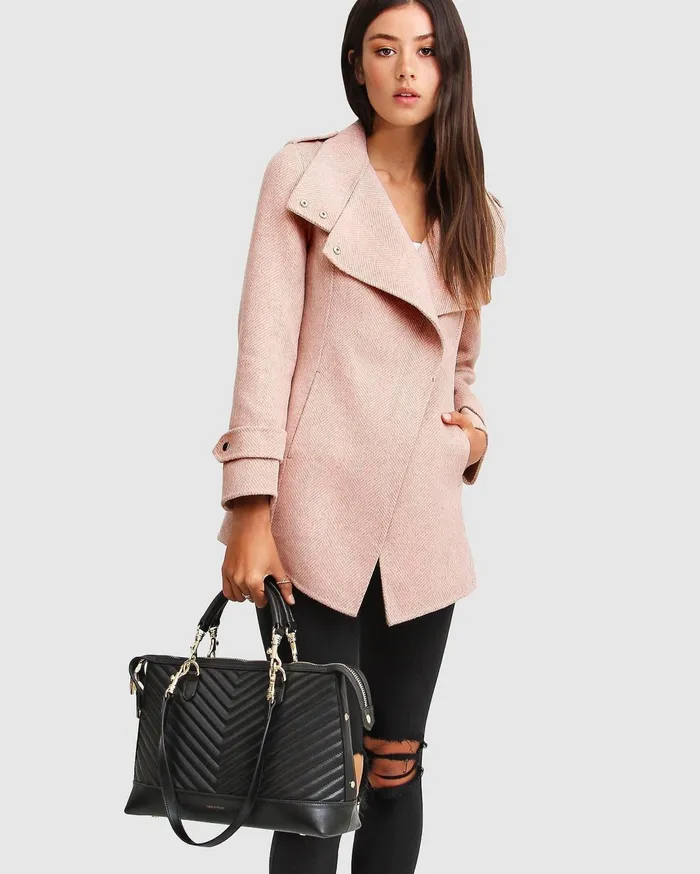 Women Coats and Jackets Belle and Bloom NEW FIT Bad Girl Wool Blend Moto Coat 8211 Blush