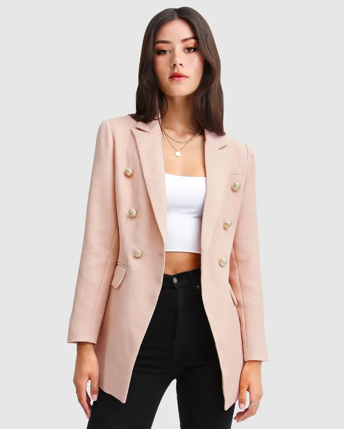 Women Coats and Jackets Belle and Bloom Princess Polina Textured Weave Blazer 8211 Blush