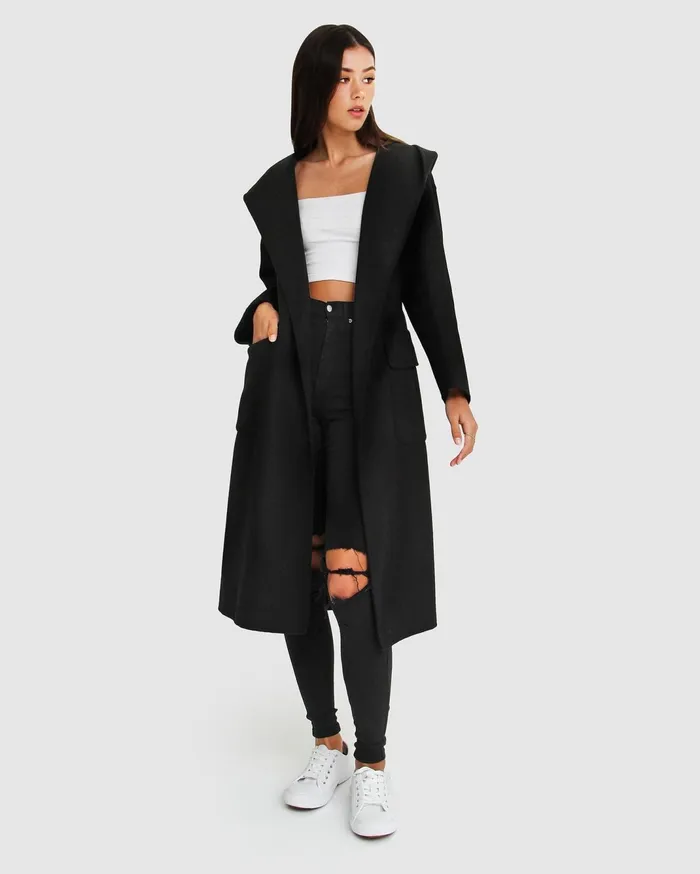 Women Coats and Jackets Belle and Bloom Runaway Wool Blend Robe Coat 8211 Black