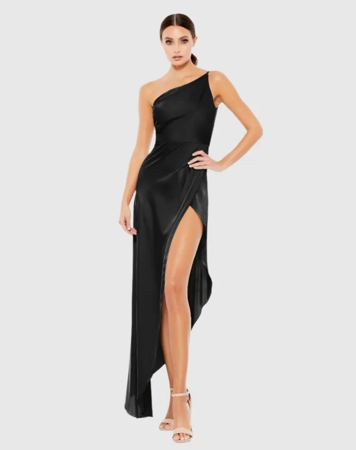 Women Cocktail Dresses Mac Duggal Black One Shoulder HiLow Draped Charmeuse Dress Black Women Cocktail Dresses Mac Duggal Black One Shoulder HiLow Draped Charmeuse Dress Black