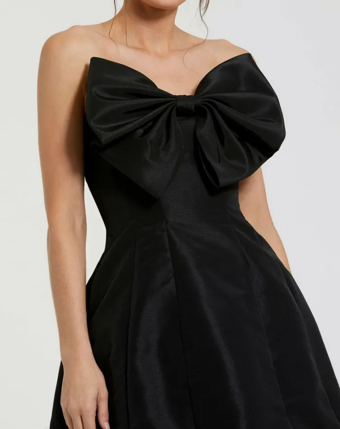 Women Cocktail Dresses Mac Duggal Black Strapless Oversized Bow Fit and Flare Mini Dress Black