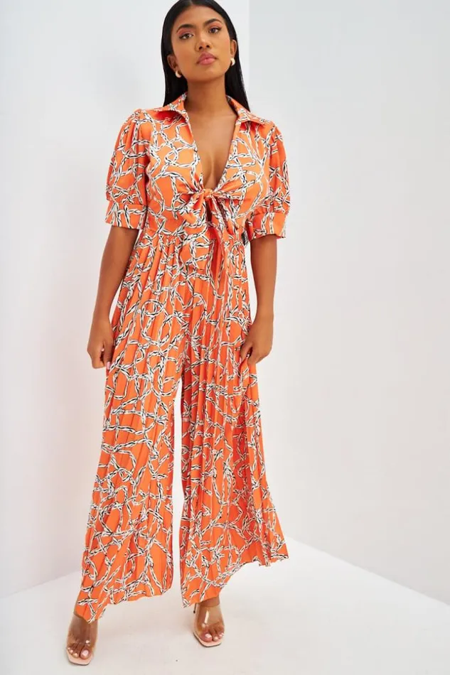 Women CombiPantalon Satine Motifs Cordes Orange Orange Brentiny Paris Playsuits