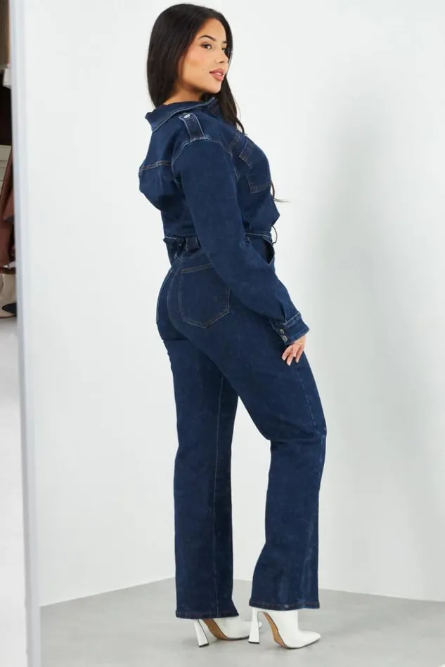 Women Combinaison Pantalon En Jean Bleu Fonc Blue Brentiny Paris Playsuits
