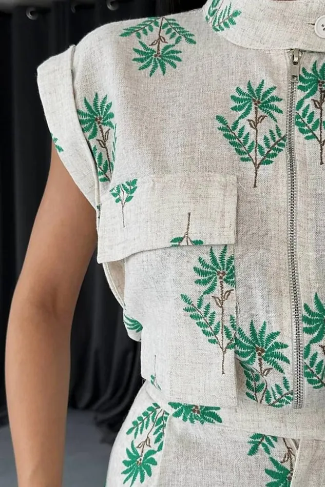 Women Combishort Beige Motif Fleuri Vert Beige Brentiny Paris Playsuits