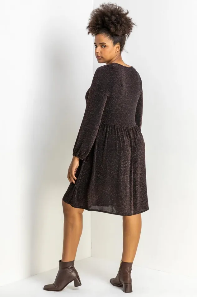 Women Copper Curve Metallic Sparkle Swing Dress Roman Dresses