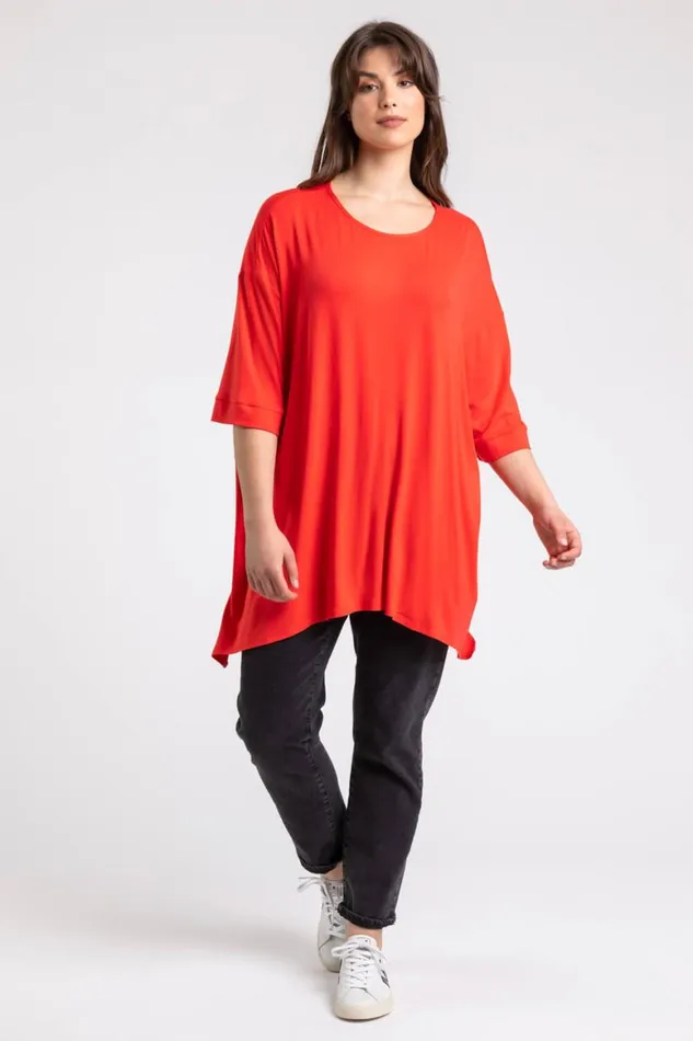 Women Coral Curve Plain Hanky Hem Top Roman Tops