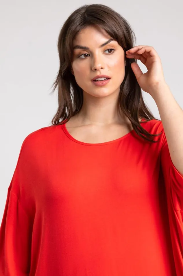 Women Coral Curve Plain Hanky Hem Top Roman Tops