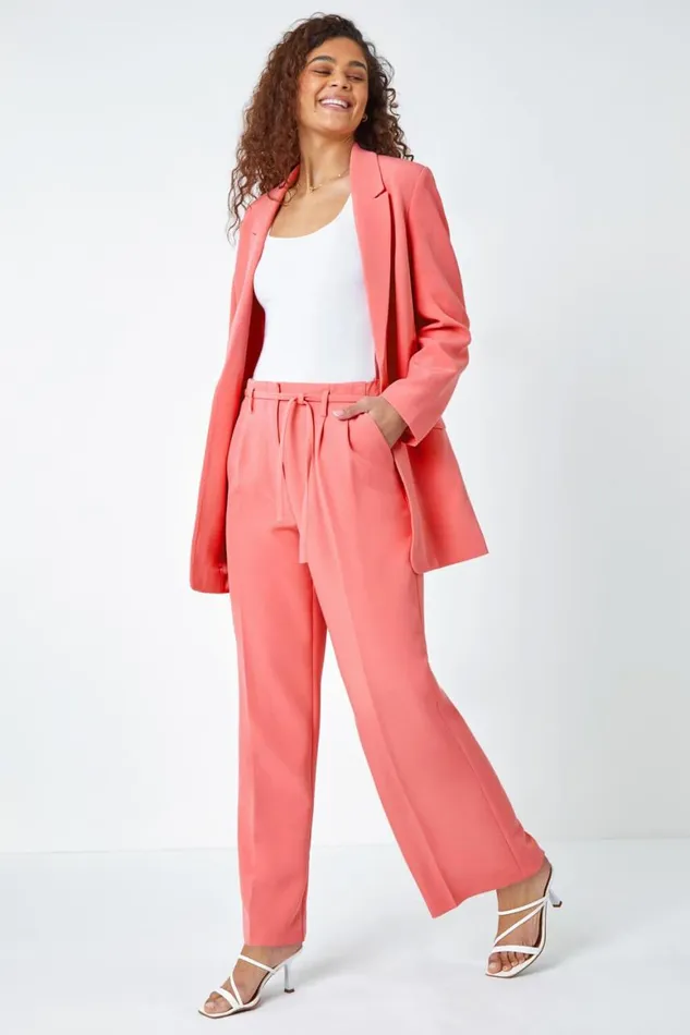 Women Coral Longline Blazer Jacket Roman Coords