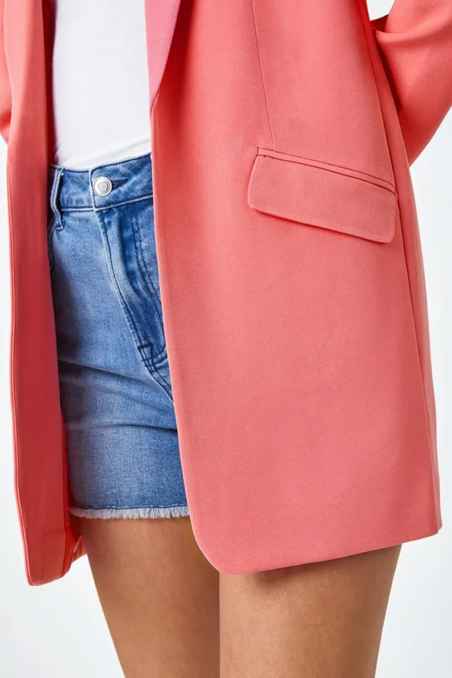 Women Coral Longline Blazer Jacket Roman Coords