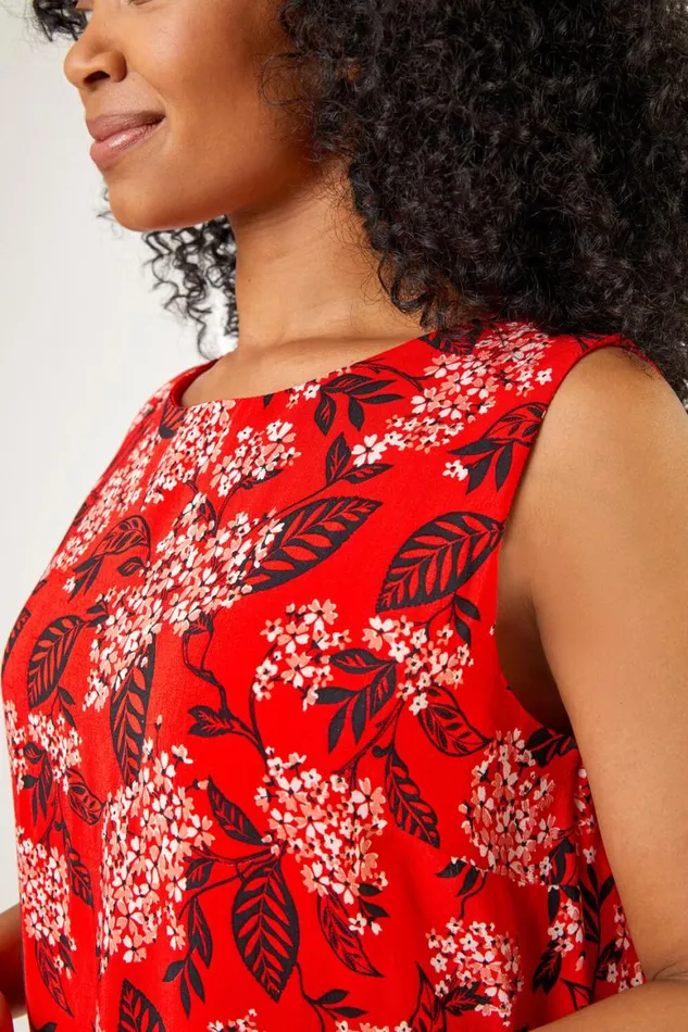 Women Coral Petite Border Floral Print Shift Dress Roman Dresses