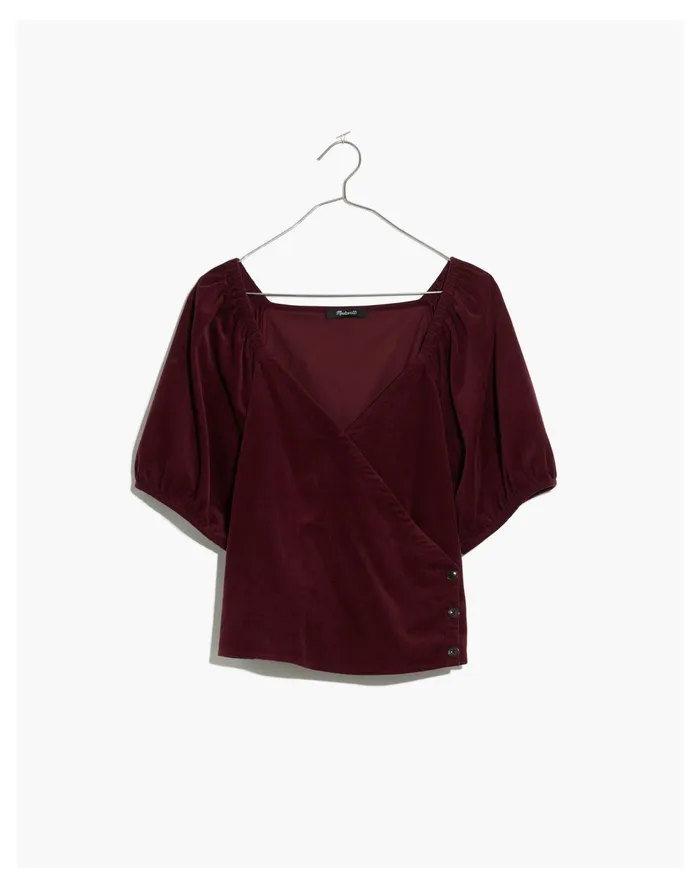 Women Corduroy Puff Sleeve Wrap Top Dark Fig Madewell Tops and Shirts Women Corduroy Puff Sleeve Wrap Top Dark Fig Madewell Tops and Shirts