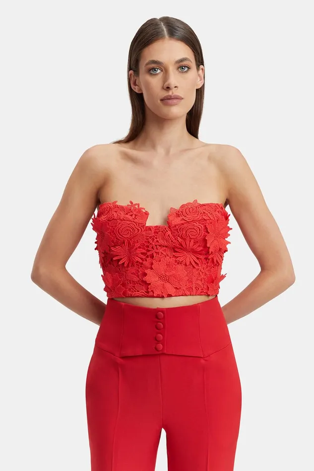 Women Corsets Bardot Brias Lace Bustier In Fire Red Fire Red