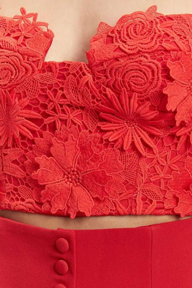 Women Corsets Bardot Brias Lace Bustier In Fire Red Fire Red Women Corsets Bardot Brias Lace Bustier In Fire Red Fire Red