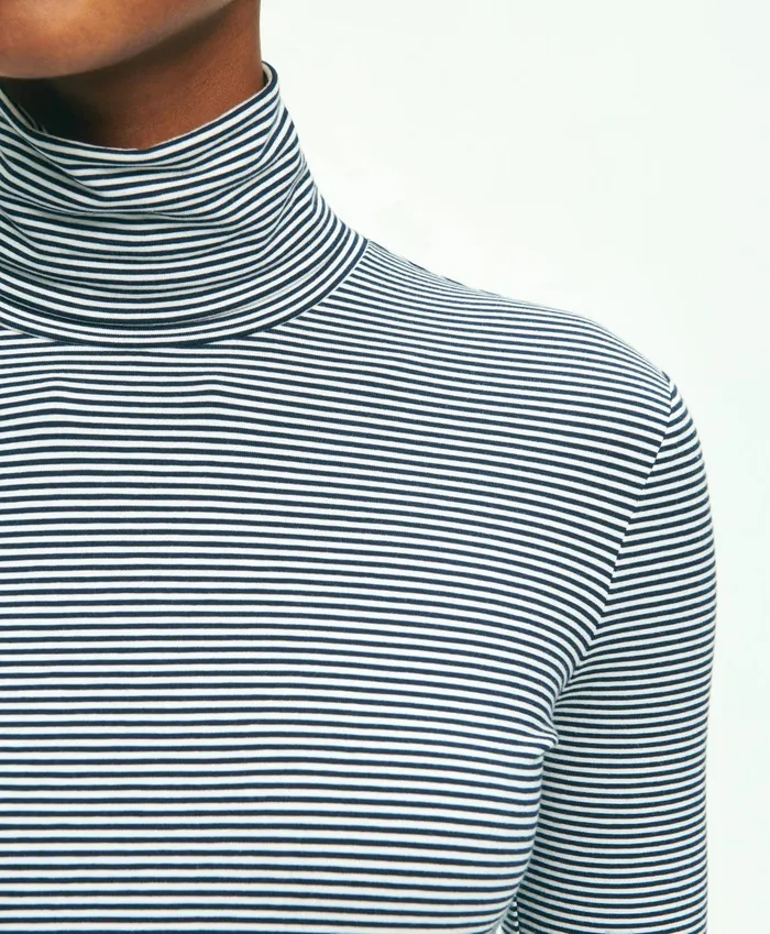Women Cotton Modal Feeder Stripe Turtleneck Navywhite Brooks Brothers Blouses and Shirts