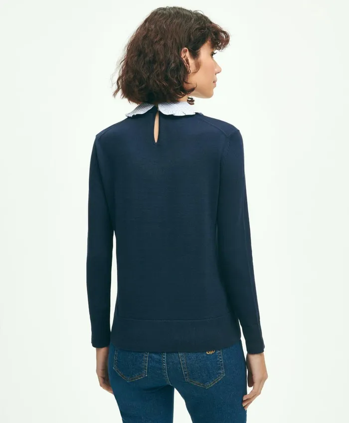 Women Cotton Removable Collar Sweater Navy Brooks Brothers Sweaters