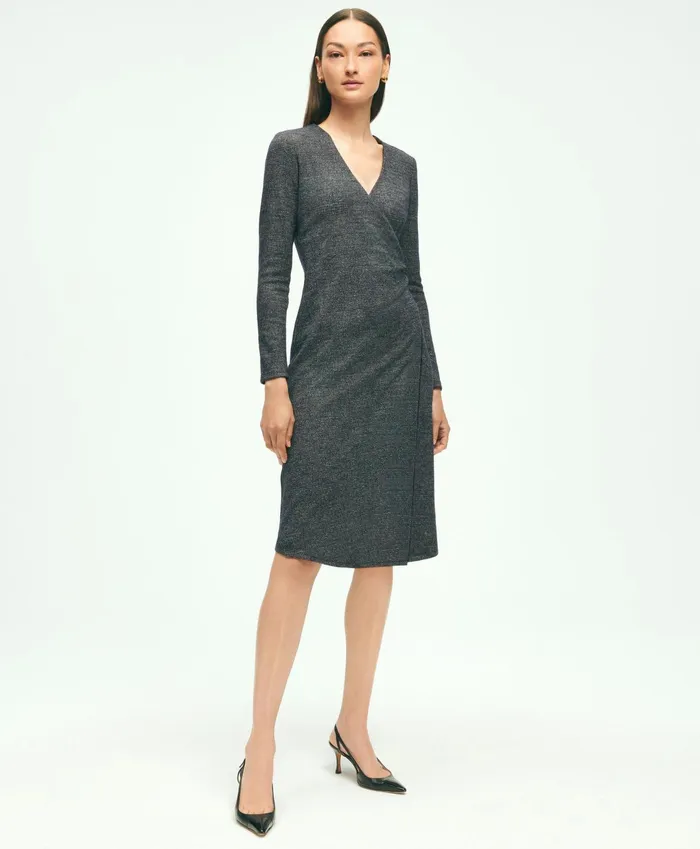 Women Cotton Wool Blend Glenn Plaid Dress Grey Multi Brooks Brothers Dresses