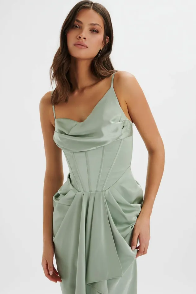 Women CowlNeck Dresses Lavish Alice SELAH Asymmetric Cowl Neck Draped Midi Dress In Sage Sage