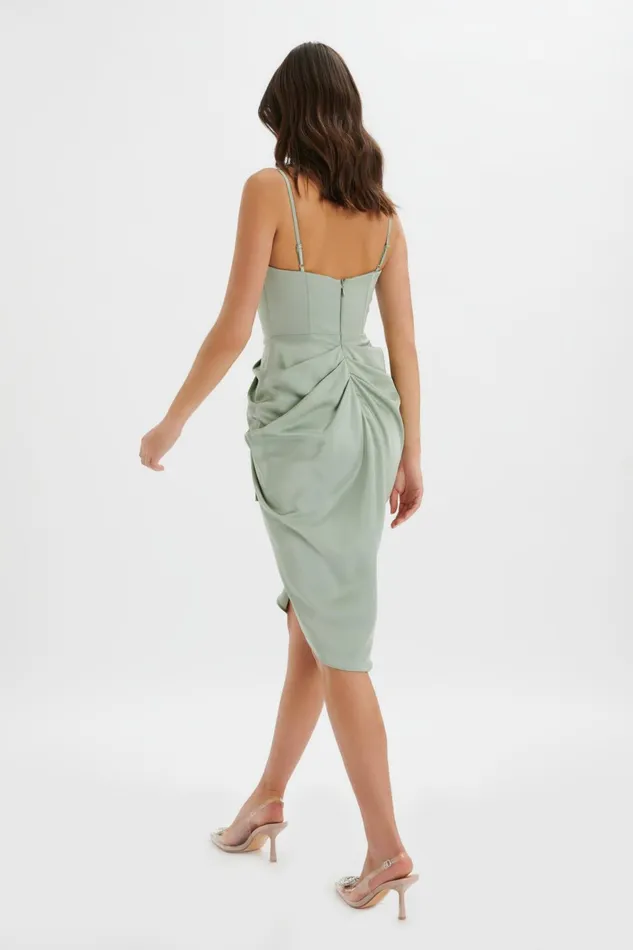 Women CowlNeck Dresses Lavish Alice SELAH Asymmetric Cowl Neck Draped Midi Dress In Sage Sage
