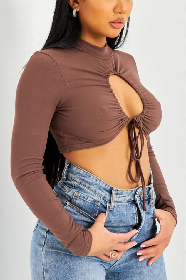 Women Crop Top Marron Ajour La Poitrine Brentiny Paris Lace Tops