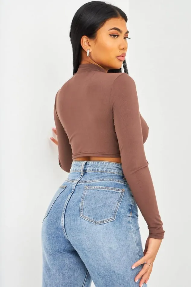Women Crop Top Marron Ajour La Poitrine Brentiny Paris Lace Tops