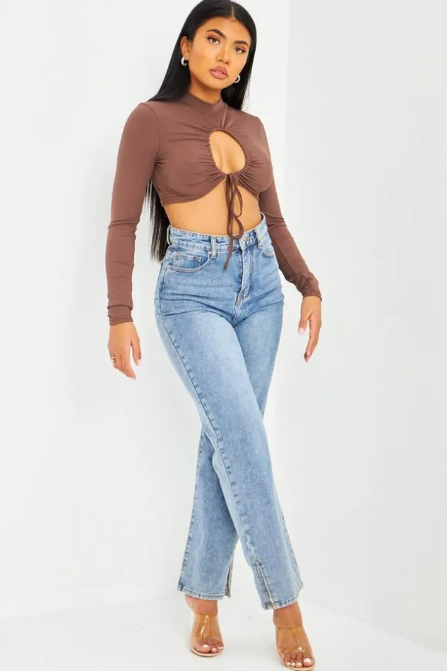 Women Crop Top Marron Ajour La Poitrine Brentiny Paris Lace Tops