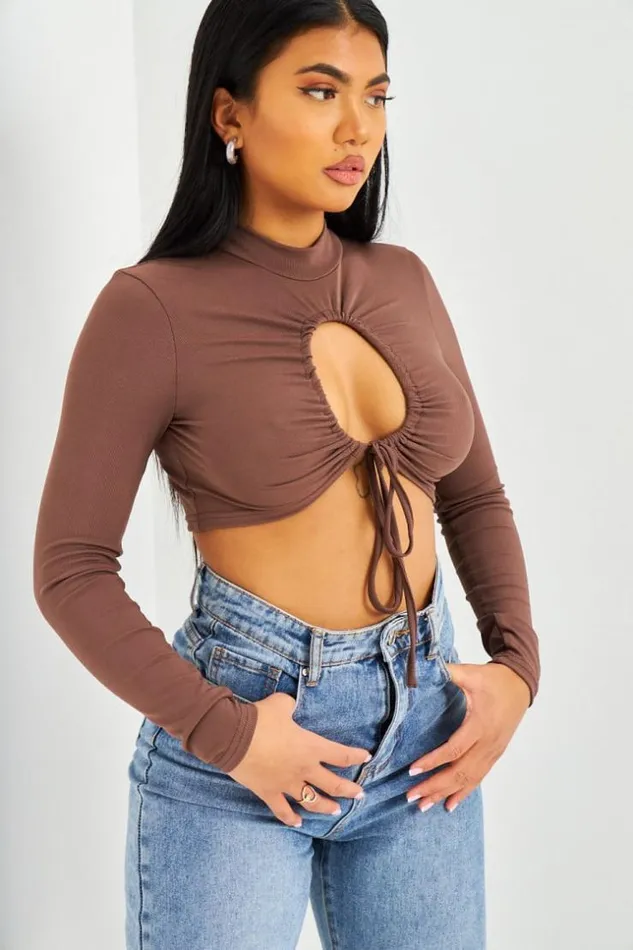 Women Crop Top Marron Ajour La Poitrine Brentiny Paris Lace Tops