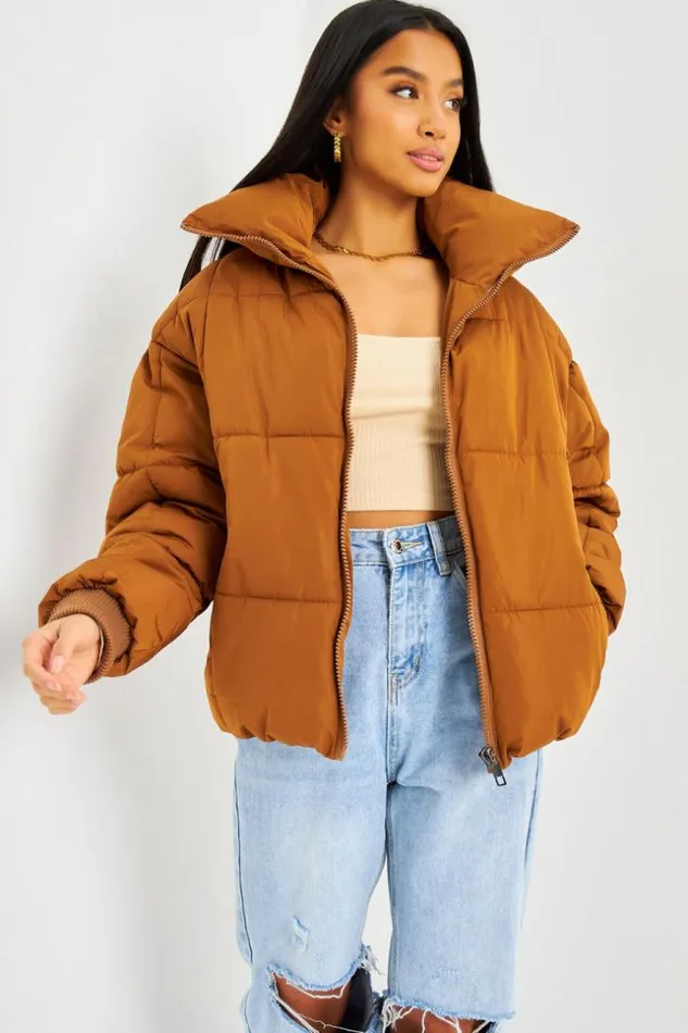 Women Cropped Puffer Jacket In Brown Brown Brentiny Paris Parkas And Down Jackets