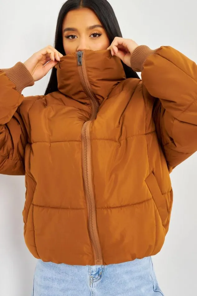 Women Cropped Puffer Jacket In Brown Brown Brentiny Paris Parkas And Down Jackets