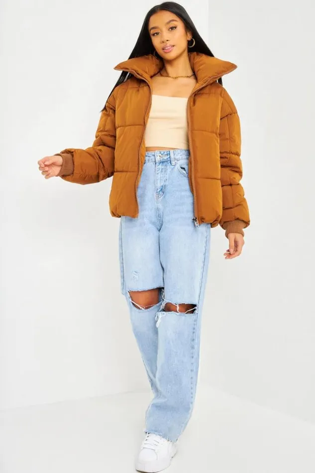 Women Cropped Puffer Jacket In Brown Brown Brentiny Paris Parkas And Down Jackets