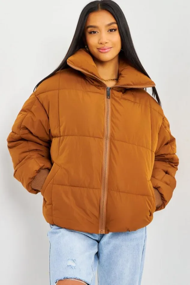 Women Cropped Puffer Jacket In Brown Brown Brentiny Paris Parkas And Down Jackets