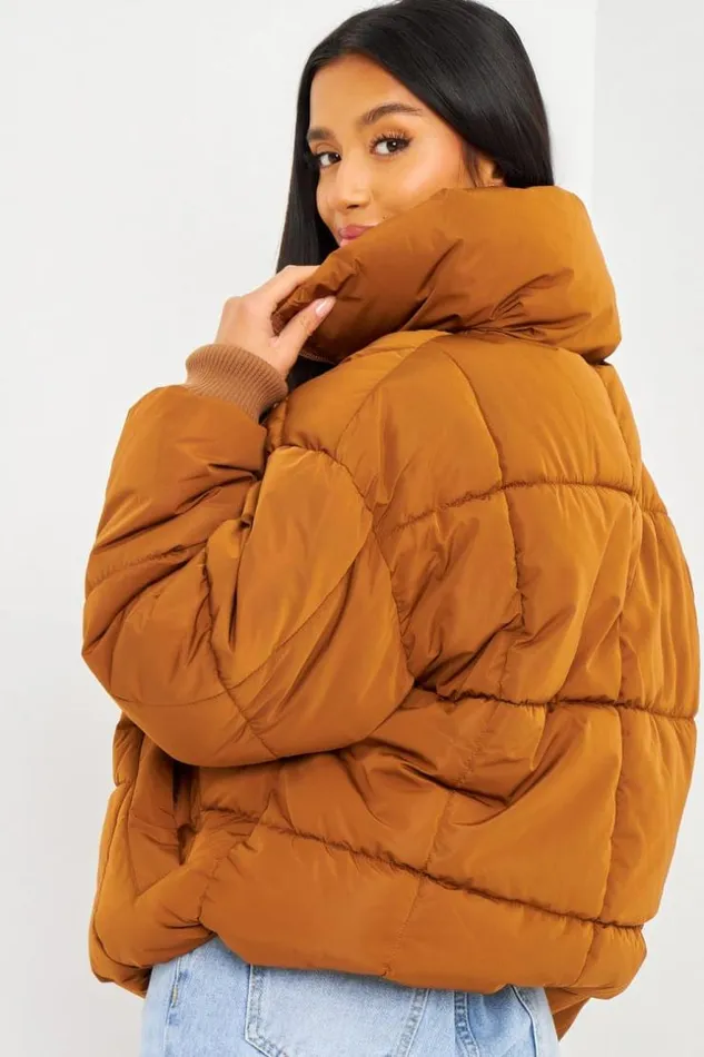Women Cropped Puffer Jacket In Brown Brown Brentiny Paris Parkas And Down Jackets