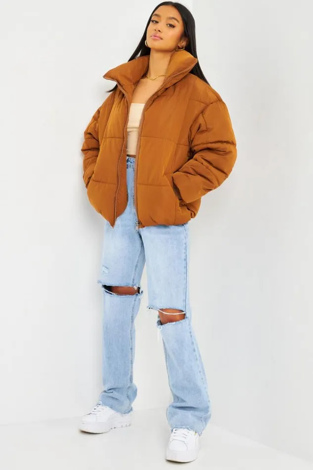 Women Cropped Puffer Jacket In Brown Brown Brentiny Paris Parkas And Down Jackets