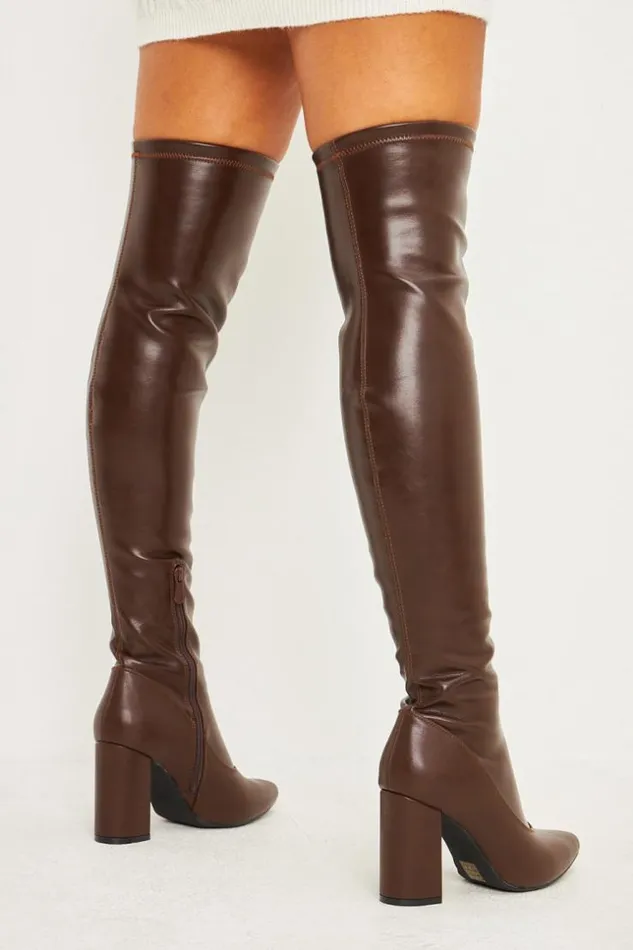 Women Cuissardes Pointues Marron Talon Bloc Brown Brentiny Paris Thigh Boots Women Cuissardes Pointues Marron Talon Bloc Brown Brentiny Paris Thigh Boots
