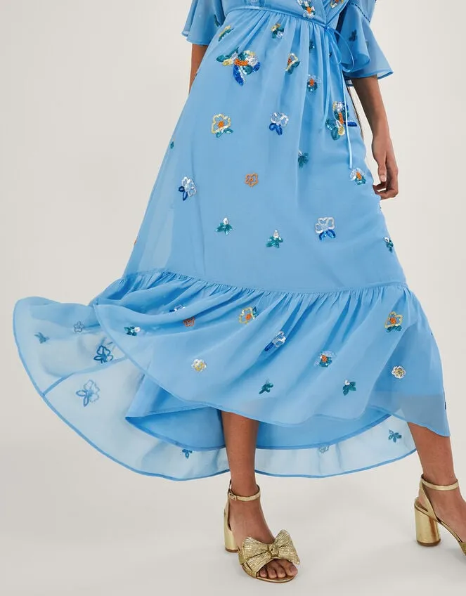 Women Daniella Embellished Wrap Dress In Recycled Polyester Blue Monsoon Occasionwear