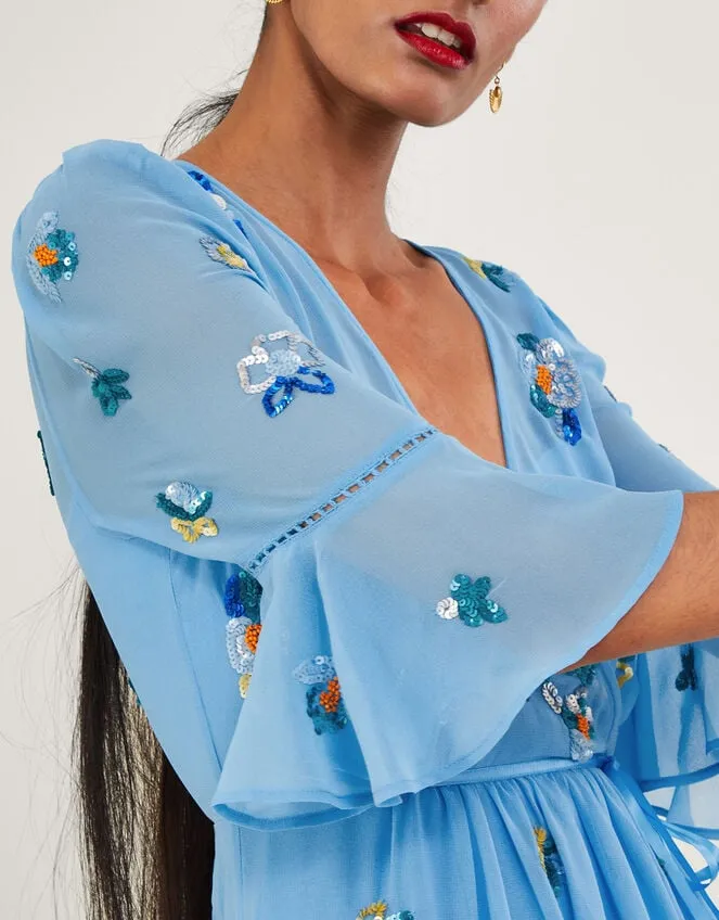 Women Daniella Embellished Wrap Dress In Recycled Polyester Blue Monsoon Occasionwear