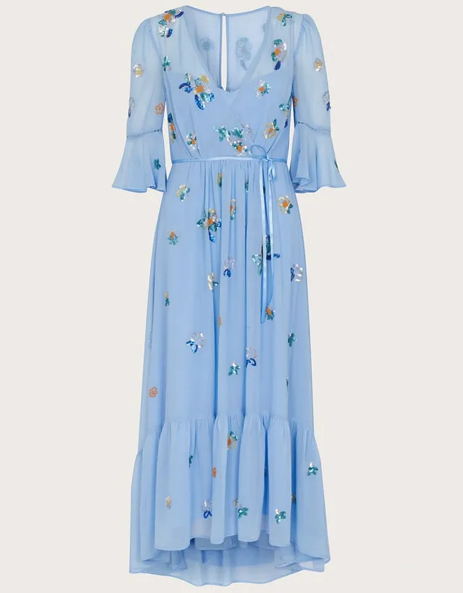 Women Daniella Embellished Wrap Dress In Recycled Polyester Blue Monsoon Occasionwear