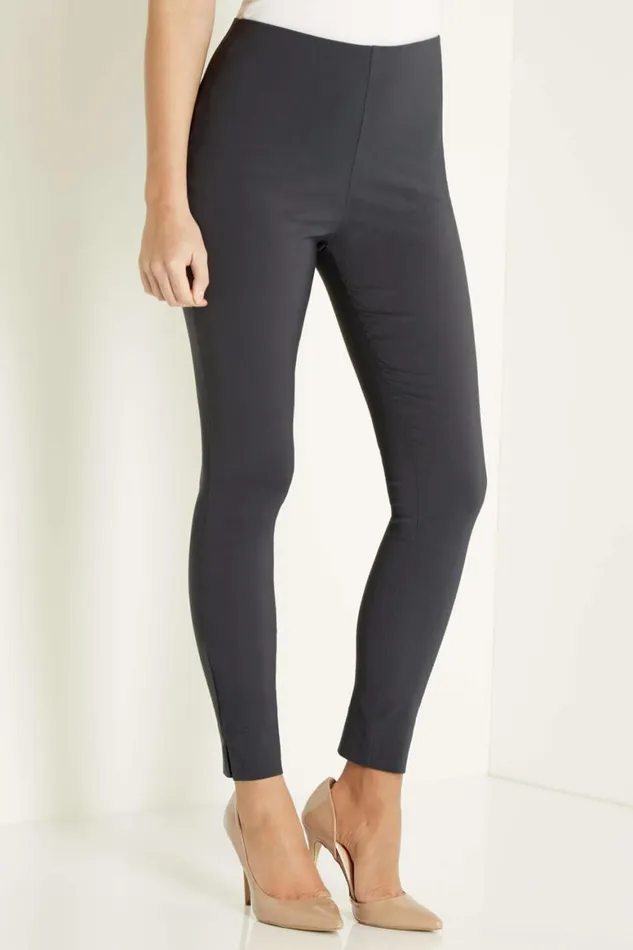 Women Dark Grey Full Length Elastic Waist Stretch Trousers Roman Trousers
