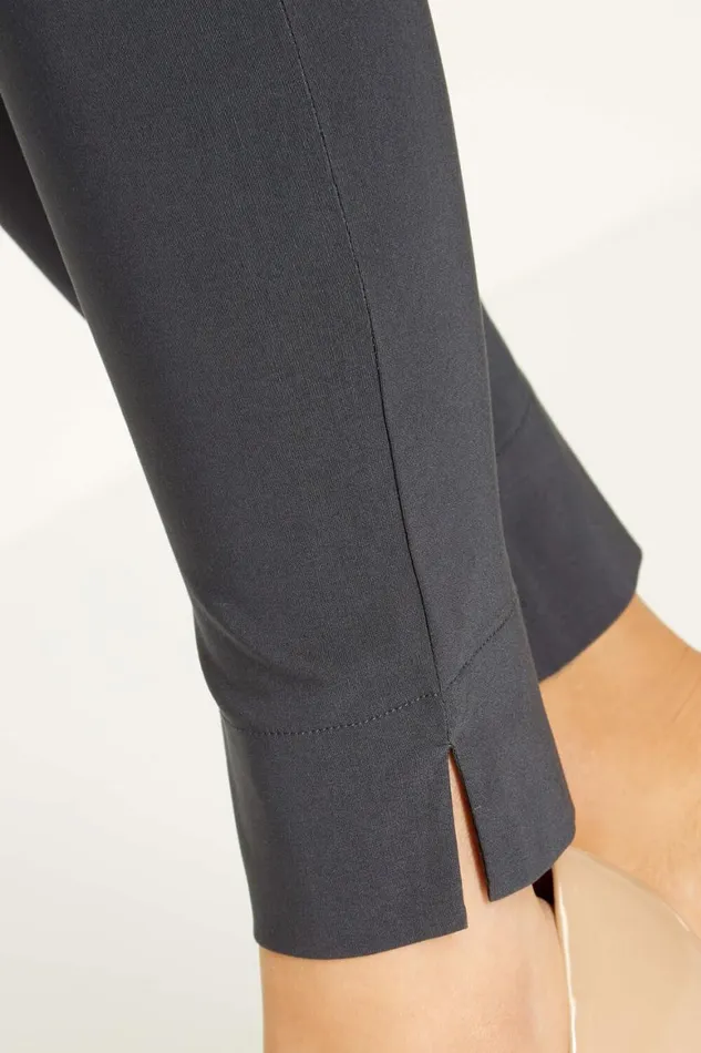Women Dark Grey Full Length Elastic Waist Stretch Trousers Roman Trousers