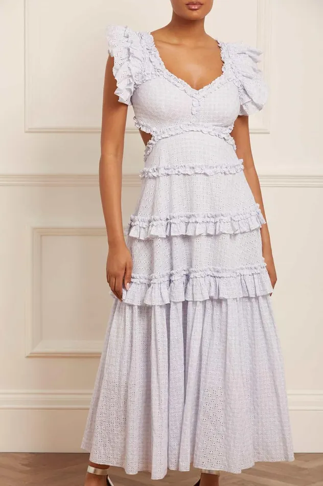 Women Day Dresses Needle and Thread Gingham Broderie Backless Ankle Gown Blue Women Day Dresses Needle and Thread Gingham Broderie Backless Ankle Gown Blue