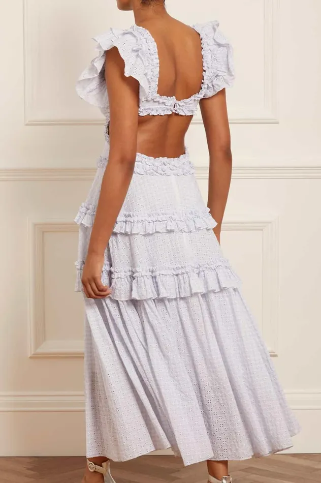 Women Day Dresses Needle and Thread Gingham Broderie Backless Ankle Gown Blue Women Day Dresses Needle and Thread Gingham Broderie Backless Ankle Gown Blue