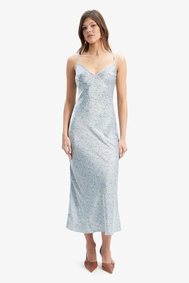 Women Day To Night Dresses Bardot Brynlee Slip Dress In Baby Blue Floral Baby Blue Floral