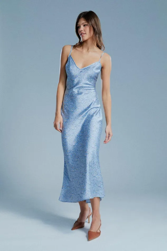 Women Day To Night Dresses Bardot Brynlee Slip Dress In Baby Blue Floral Baby Blue Floral