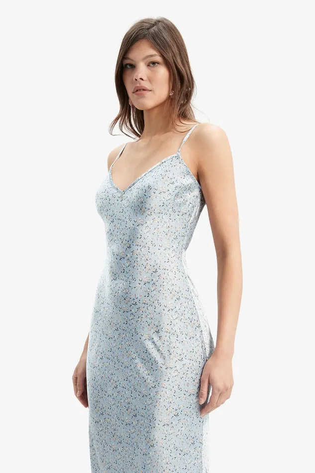 Women Day To Night Dresses Bardot Brynlee Slip Dress In Baby Blue Floral Baby Blue Floral