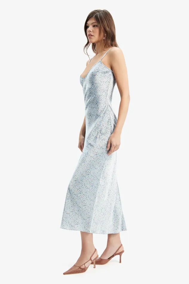 Women Day To Night Dresses Bardot Brynlee Slip Dress In Baby Blue Floral Baby Blue Floral