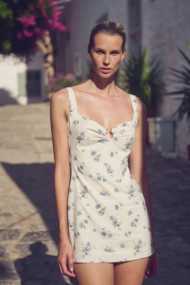 Women Day To Night Dresses Bardot Cello Mini Dress In Blue Floral Blue Floral